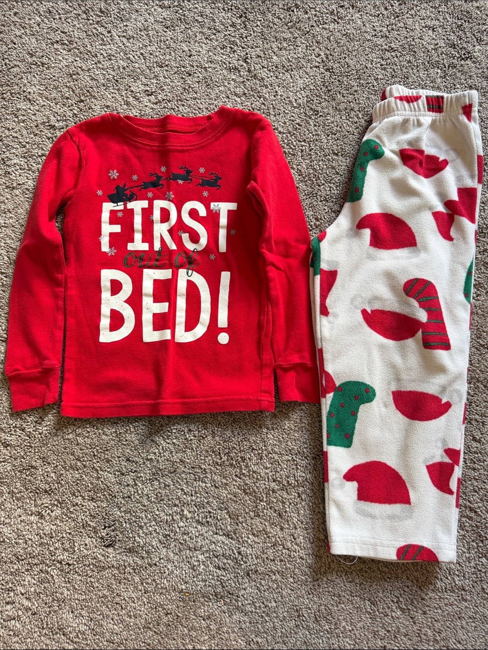 4T Red 'First Out of Bed!' Holiday Pajama Set